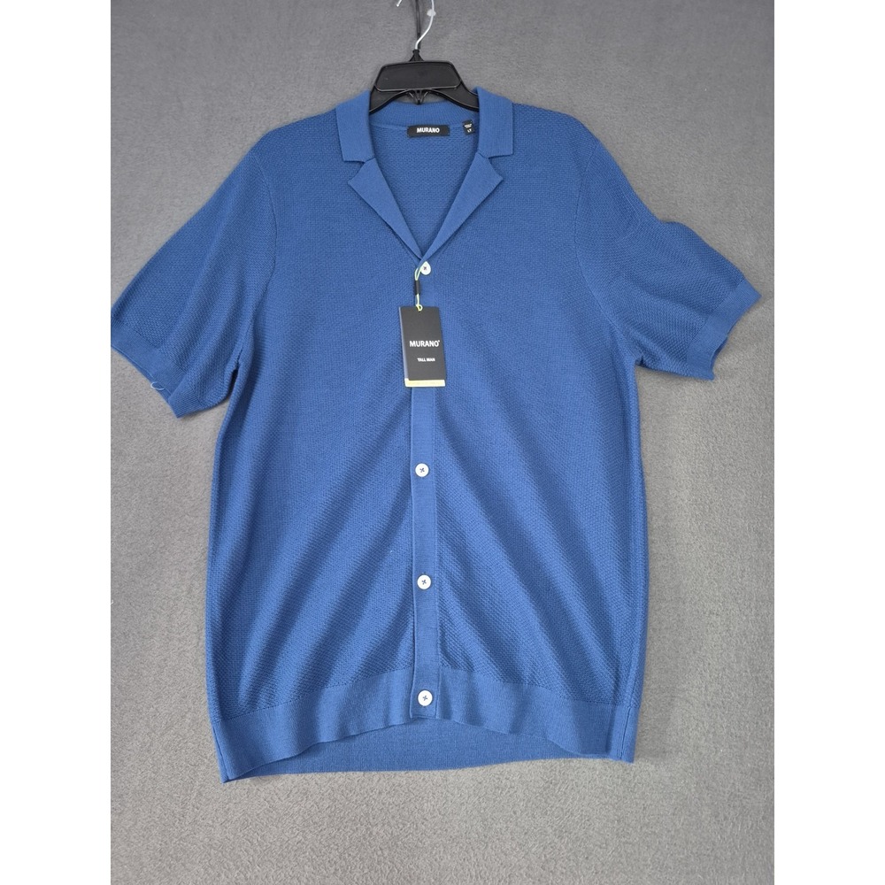 NWT Murano Men's Textured Knit Camp Collar Shirt in Deep Royal Blue - Size LT